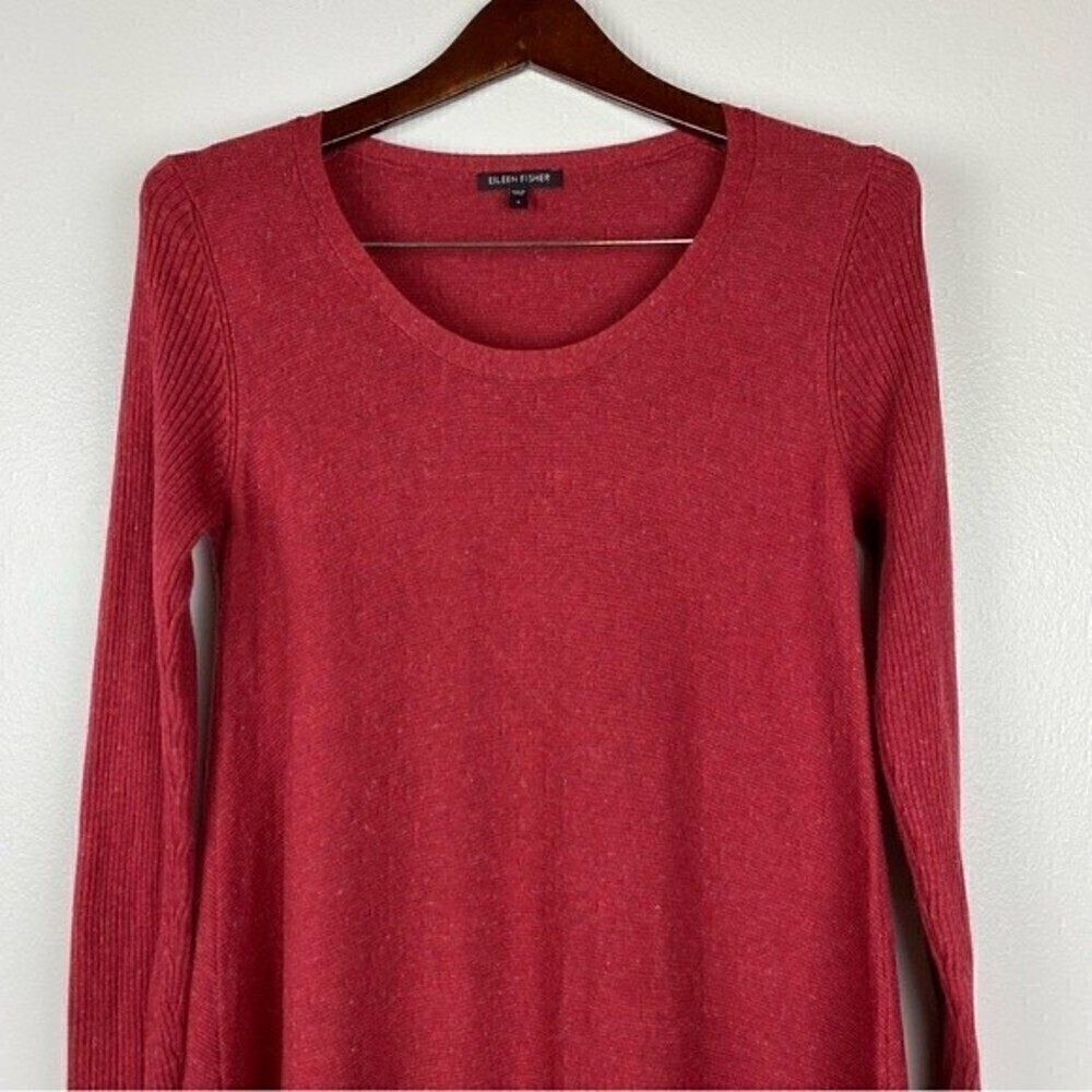 Eileen Fisher Crewneck Pullover Tunic Long Sleeve Sweater Red Size S - Picture 2 of 9